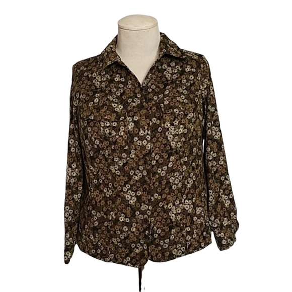 Cj Banks Brown Twill Button Up Floral Blouse Size X (XL) - Picture 1 of 9